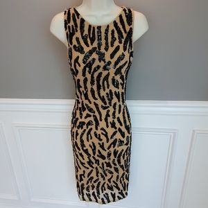 Alice + Olivia Black Sequin and nude Midi dress 2